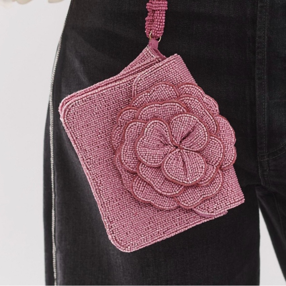 Beaded Pink Floral Crossbody Bag
